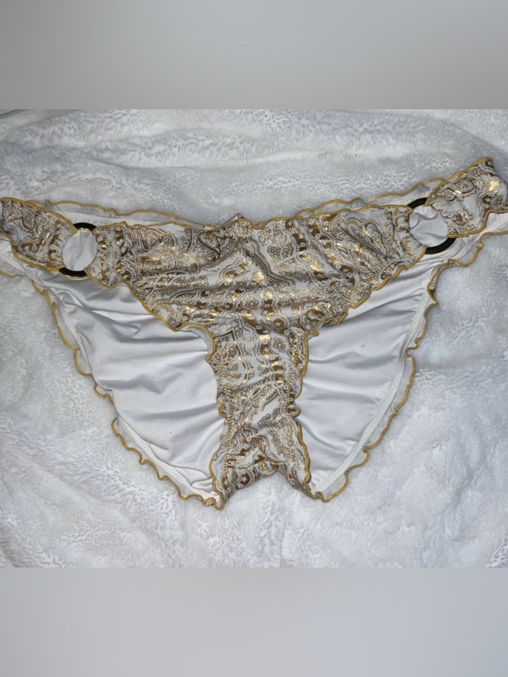 Victoria's Secret White & Gold Paisley Lace Bikini Panty